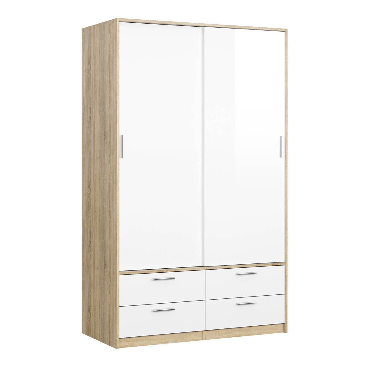 Line Wardrobe - 2 Doors 4 Drawers Oak with White High Gloss